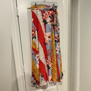 New York & Company Floral Polka Dot Patchwork Long Wrap Skirt NWT Sz S MSRP$90